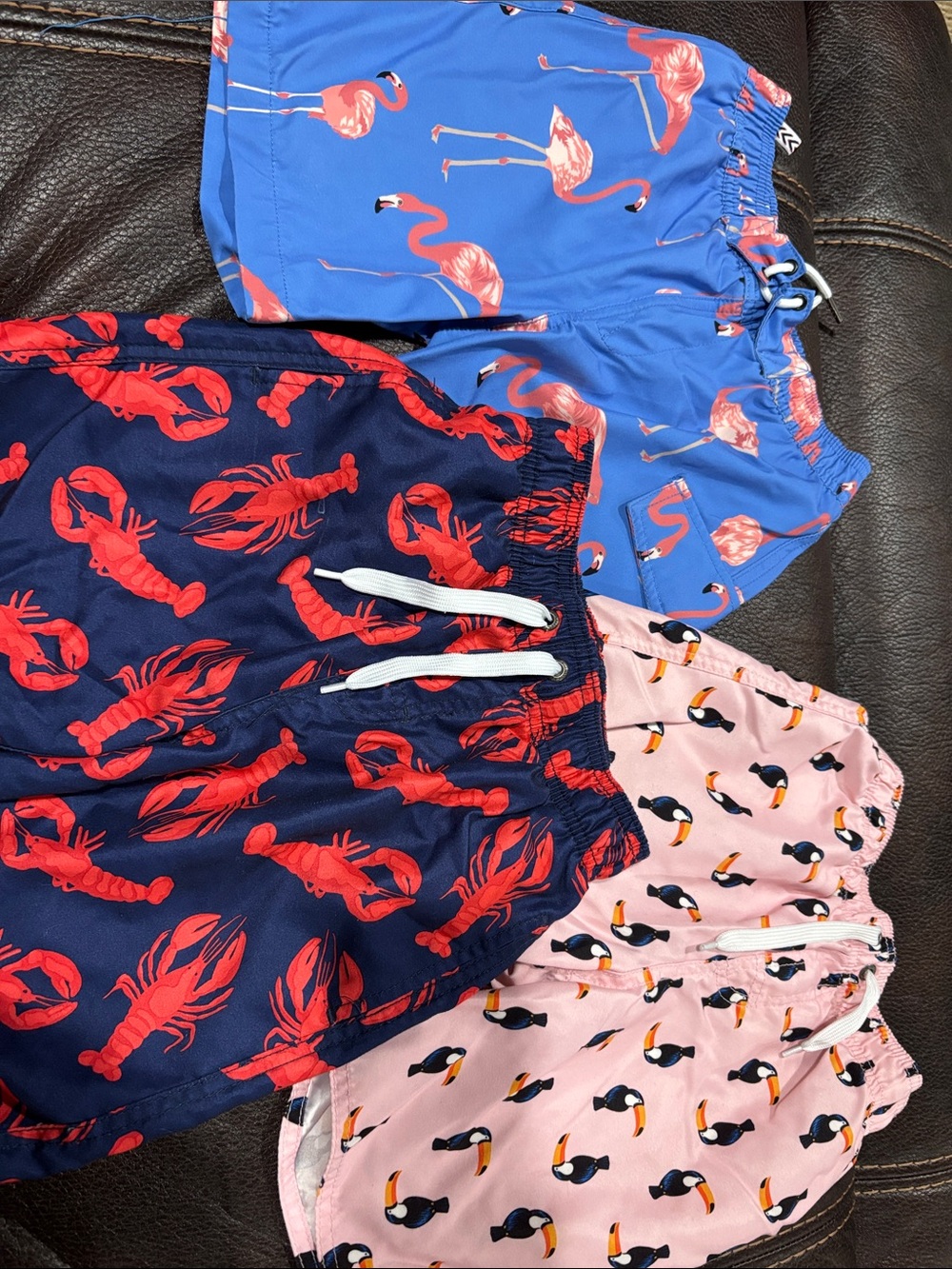 Class Club Kids Swim Trunks - Blue, Navy, Pink with Red Prints